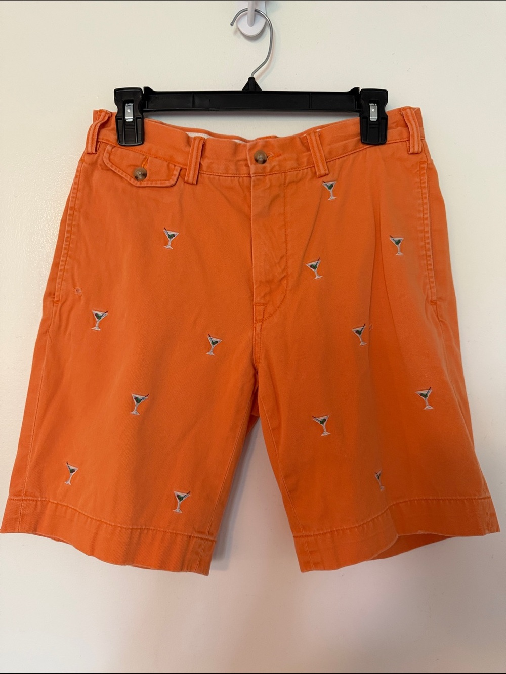 Polo Ralph Lauren Embroidered Martini Glass Chino Shorts Orange Preppy 30